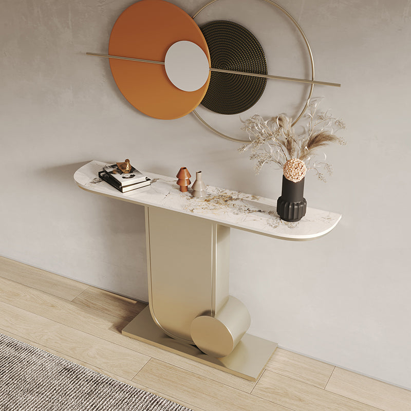 33.46" Tall Hall Accent Table Modern Stone Console Table with 1 Shelf
