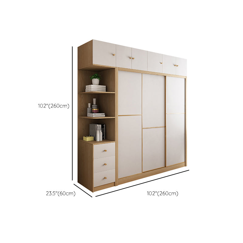 Contemporary Wooden Wardrobe Modern Cloth Rod Included Wardrobe Closet for Bedroom