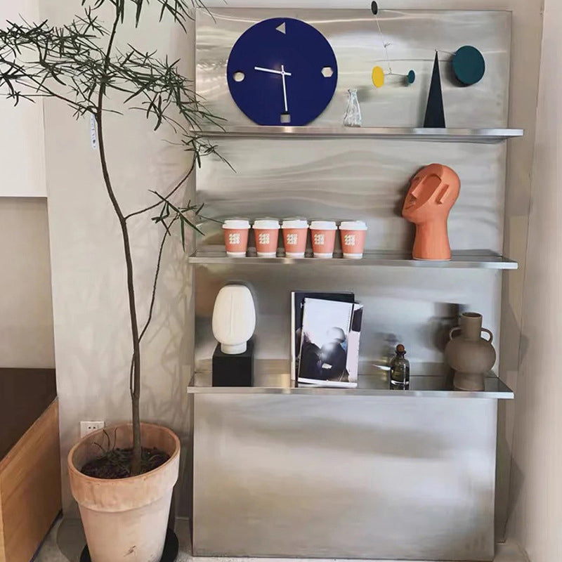 Industrial Steel Bookcase Silver Standard Closed Back Bookshelf with Shelves