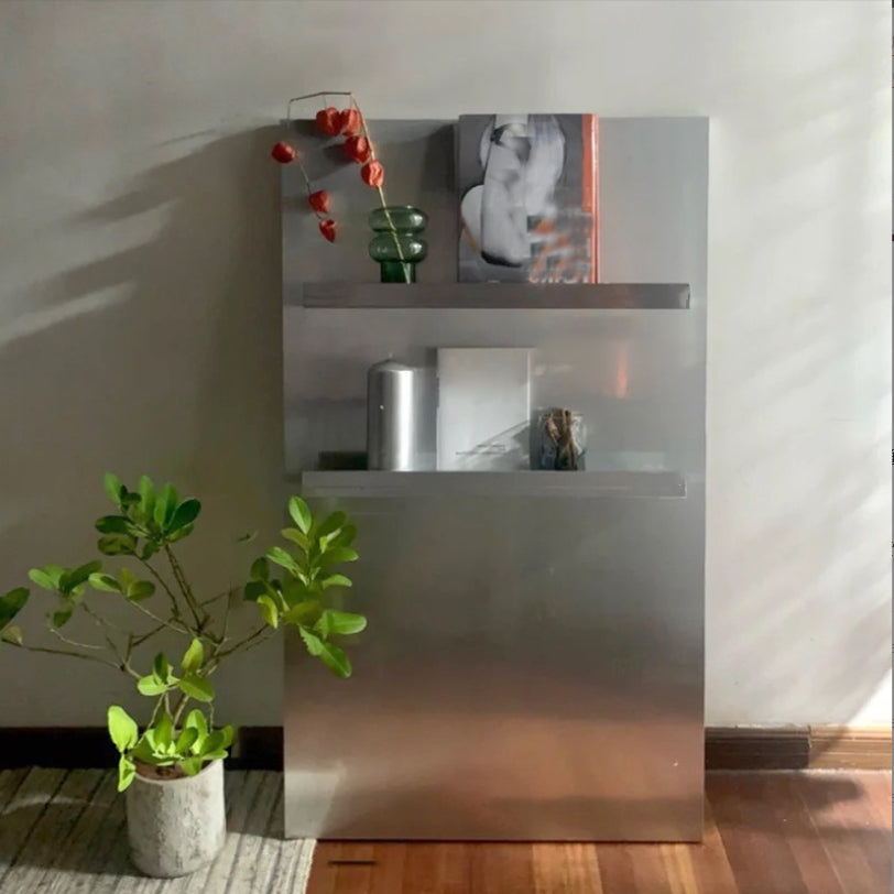 Industrial Steel Bookcase Silver Standard Closed Back Bookshelf with Shelves