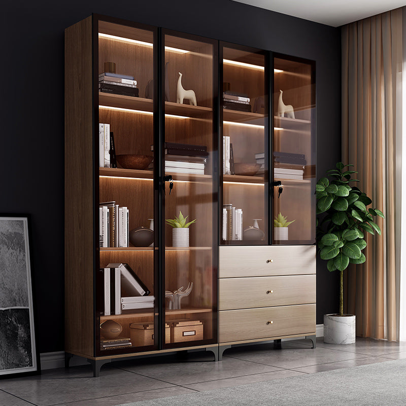 Glam Engineered Wood Bookcase Standard Bookshelf with Cabinets