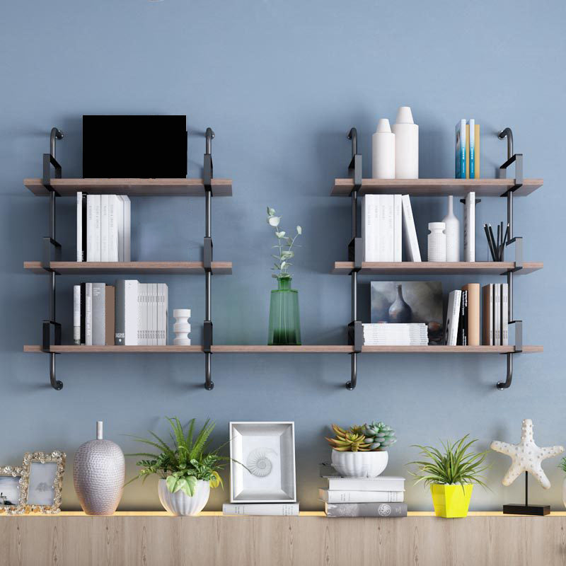 Natural Floating Bookcase Wooden Industrial Bookshelf with Shelves