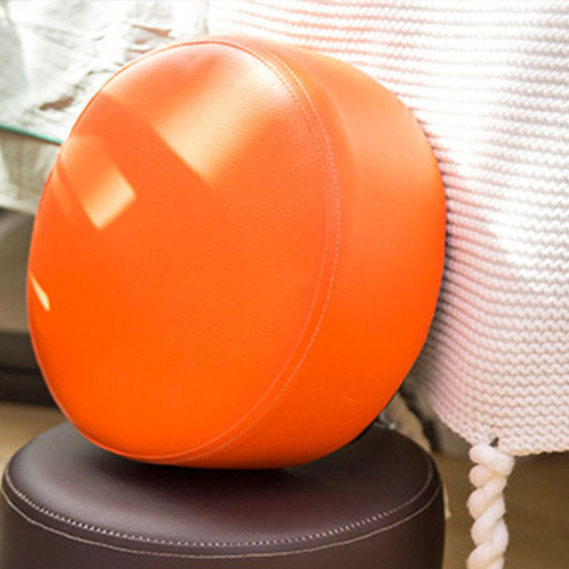 Modern Round Shape Pouf Leather Solid Color Pouf for Drawing Room