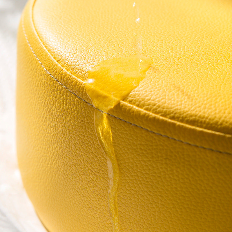 Modern Round Shape Pouf Leather Solid Color Pouf for Drawing Room