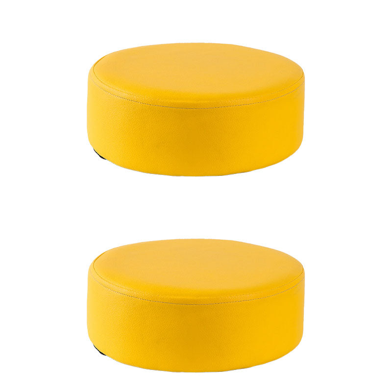 Modern Round Shape Pouf Leather Solid Color Pouf for Drawing Room