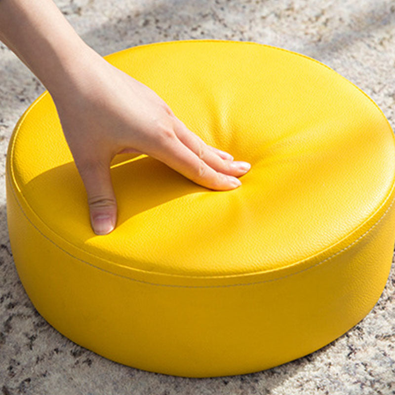Modern Round Shape Pouf Leather Solid Color Pouf for Drawing Room