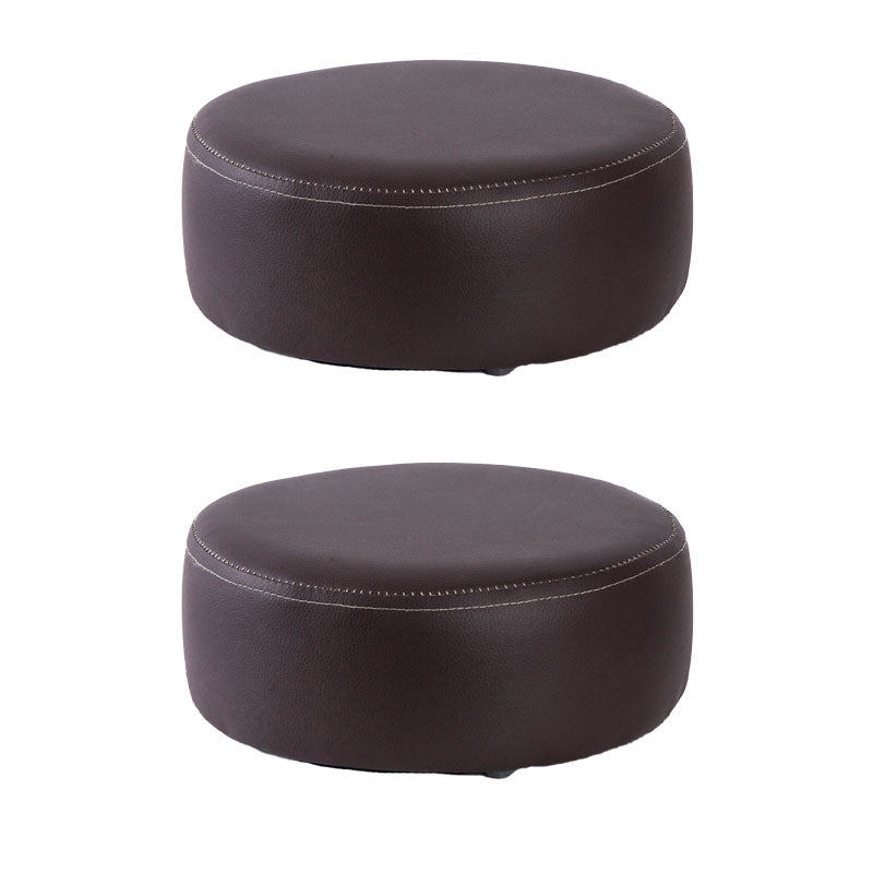 Modern Round Shape Pouf Leather Solid Color Pouf for Drawing Room