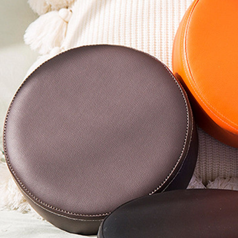 Modern Round Shape Pouf Leather Solid Color Pouf for Drawing Room