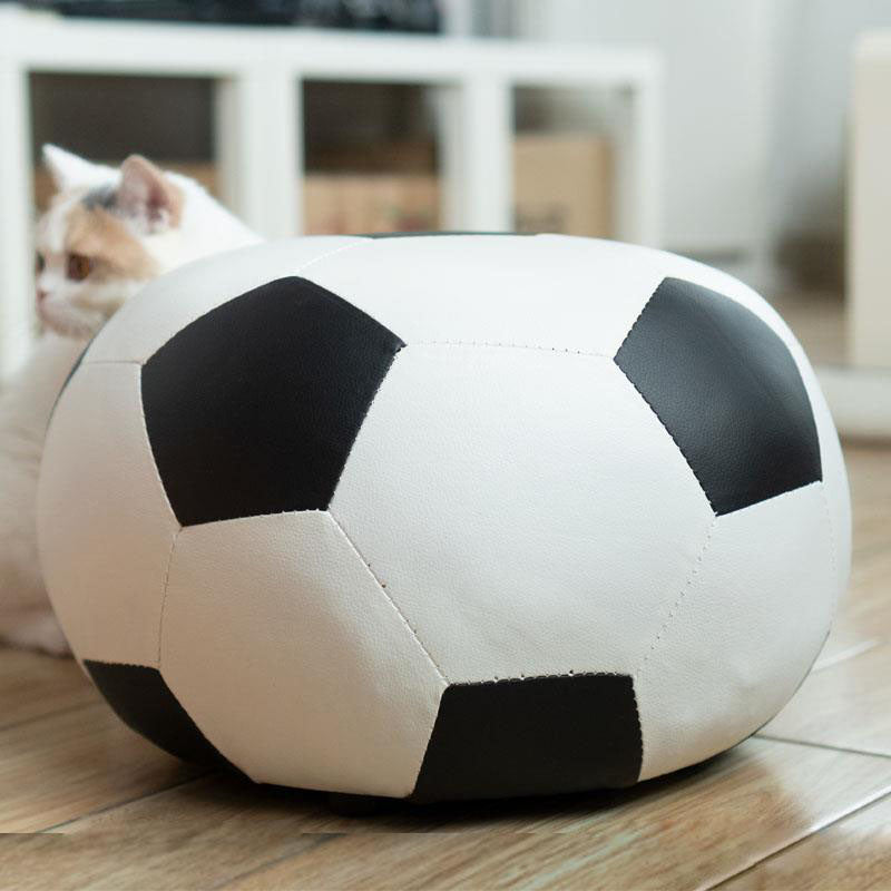 Modern Pouf Ottoman PU Leather Upholstered Geometric Print Spherical Ottoman