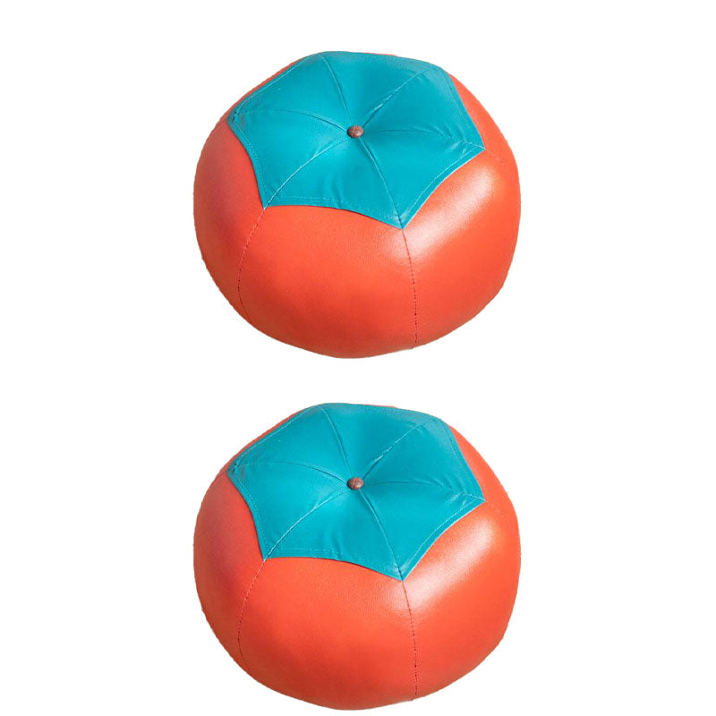 Modern Pouf Ottoman PU Leather Upholstered Geometric Print Spherical Ottoman