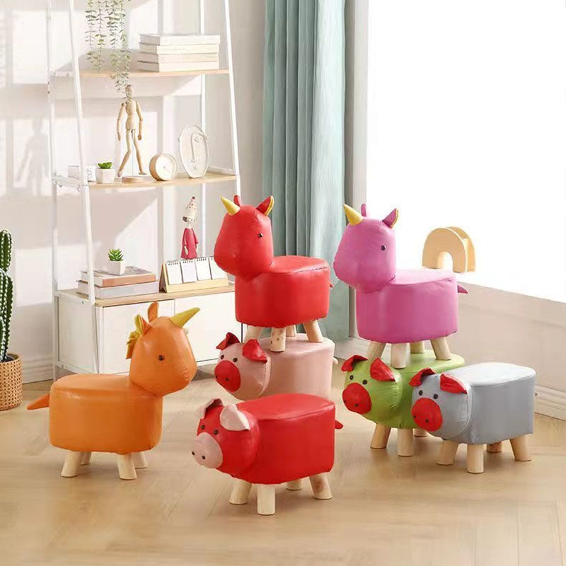 Contemporary Pouf Ottoman Cotton Upholstered Animal Shape Ottoman with Chair Legs