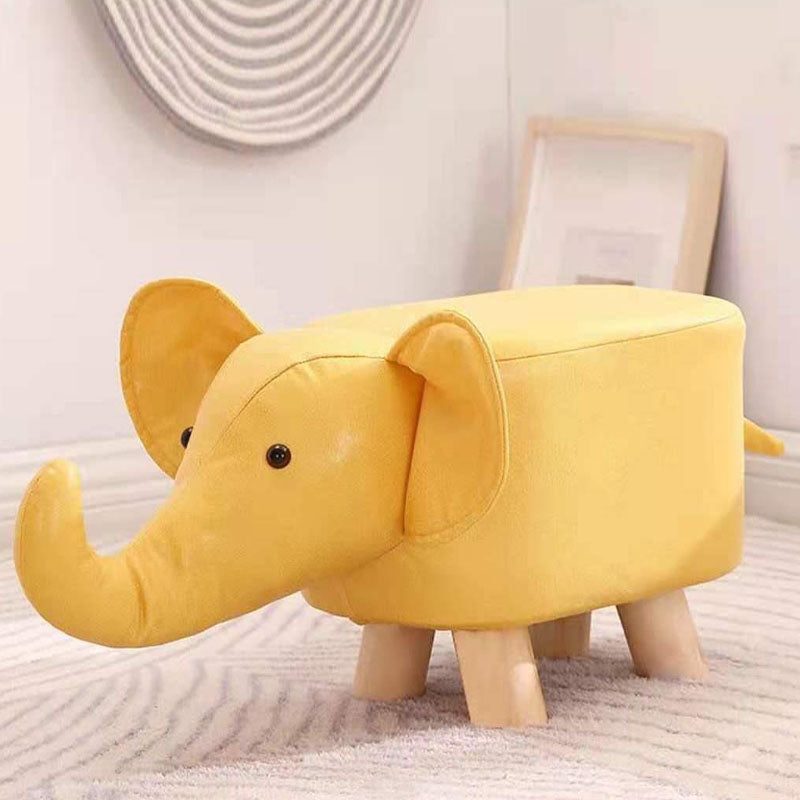 Contemporary Pouf Ottoman Cotton Upholstered Animal Shape Ottoman with Chair Legs