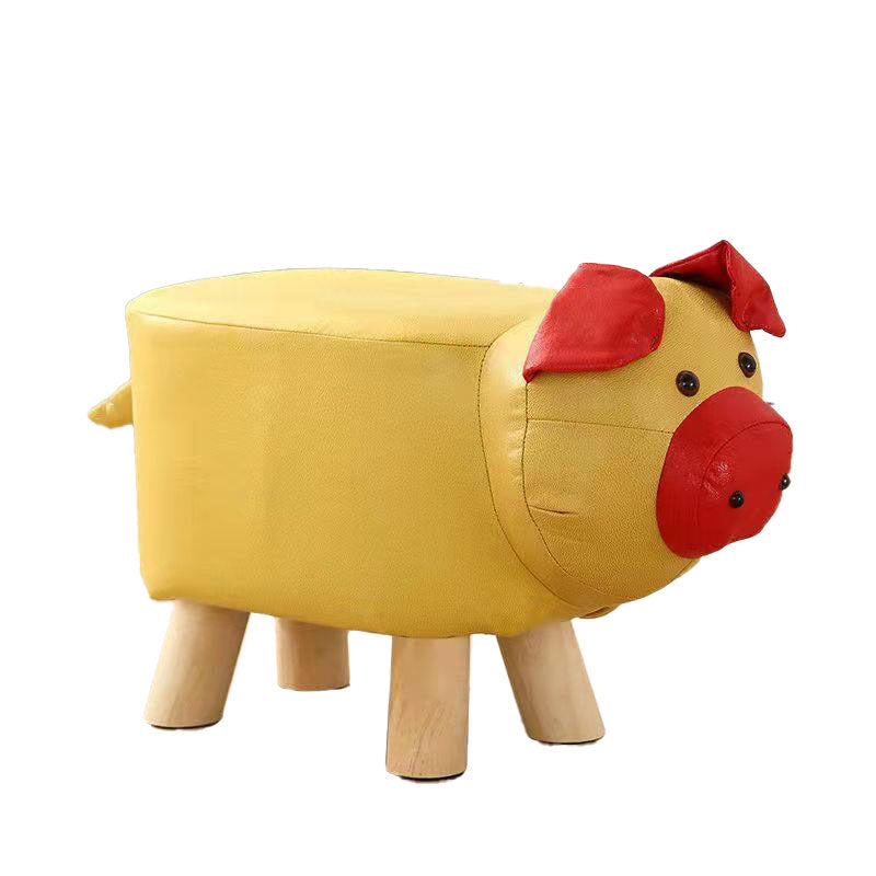 Contemporary Pouf Ottoman Cotton Upholstered Animal Shape Ottoman with Chair Legs