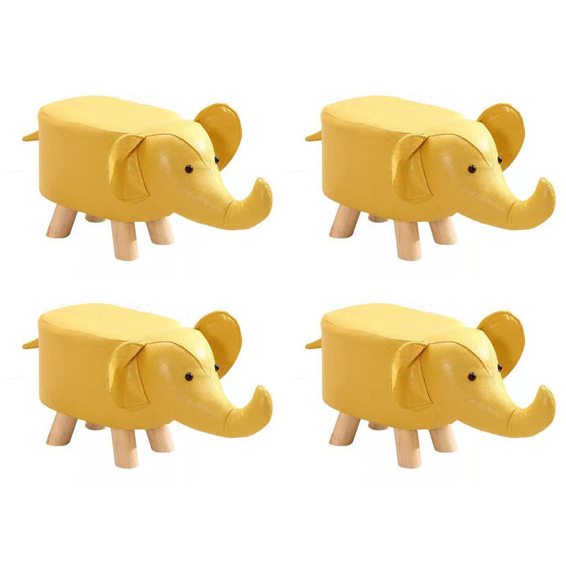 Contemporary Pouf Ottoman Cotton Upholstered Animal Shape Ottoman with Chair Legs