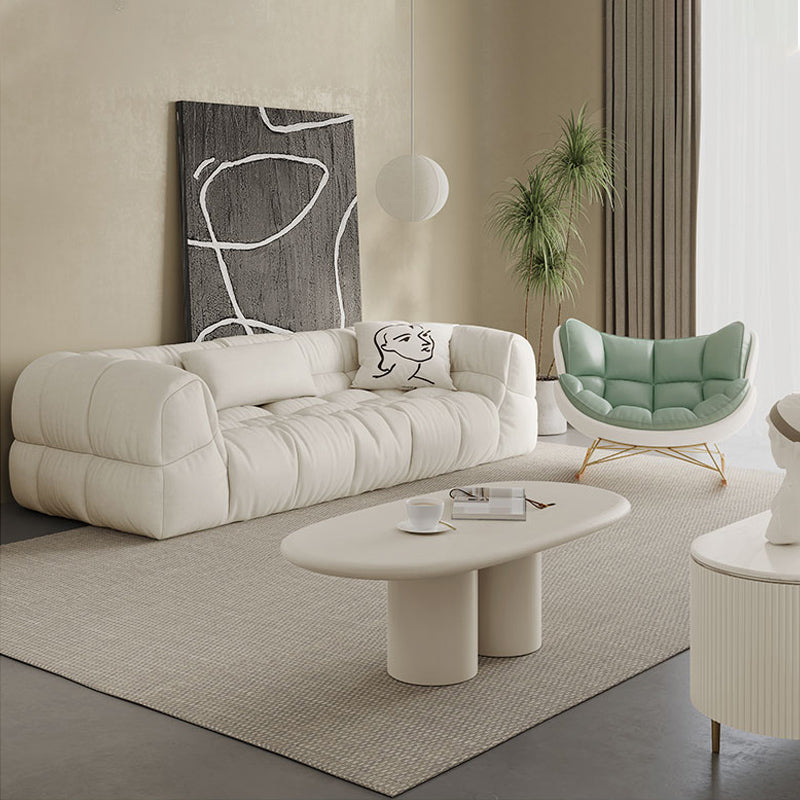 Contemporary White Button-tufted Sofa Tuxedo Arm Living Room Settee