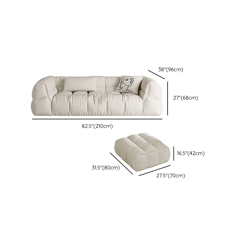 Contemporary White Button-tufted Sofa Tuxedo Arm Living Room Settee