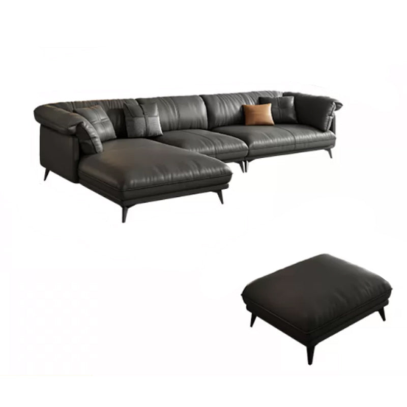 Genuine Leather Sectional Sofa Black Sofa with Removable Cushions