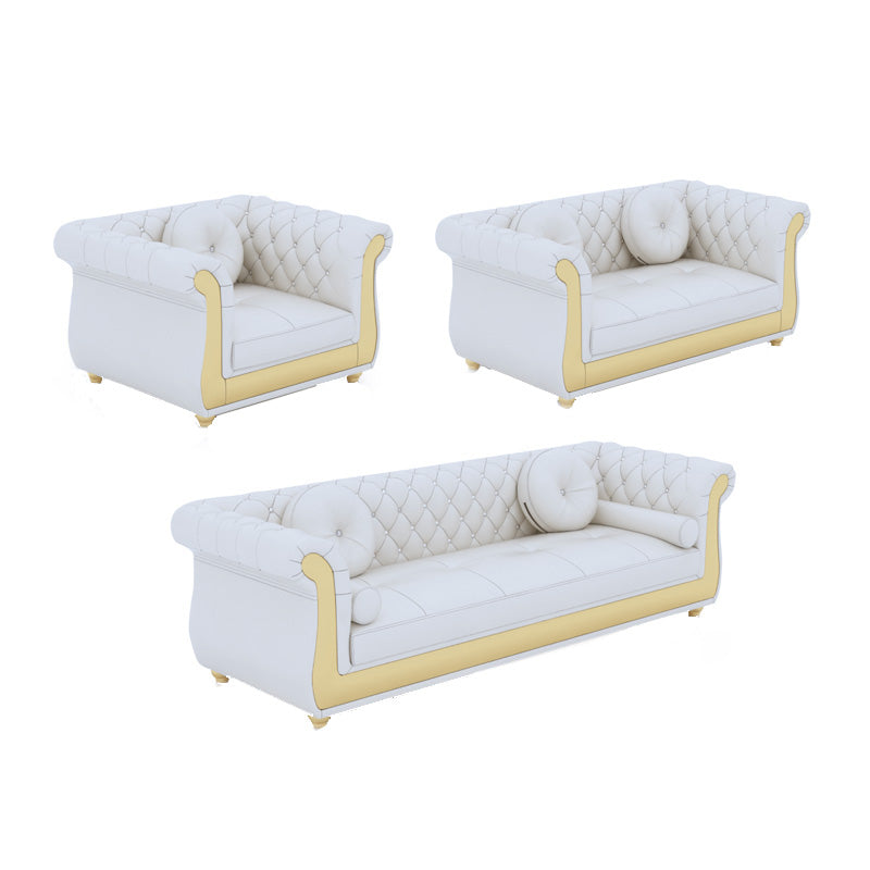 Mid Century Modern White Sofa Genuine Leather Living Room Seating