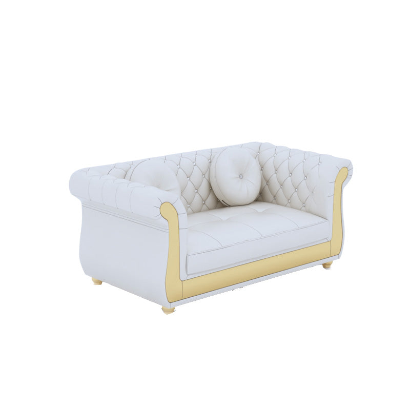 Mid Century Modern White Sofa Genuine Leather Living Room Seating