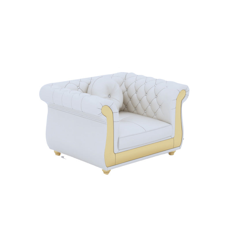 Mid Century Modern White Sofa Genuine Leather Living Room Seating