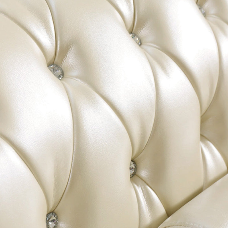 Mid Century Modern White Sofa Genuine Leather Living Room Seating