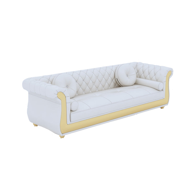 Mid Century Modern White Sofa Genuine Leather Living Room Seating