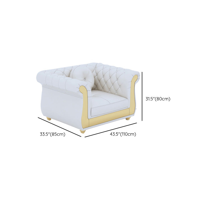 Mid Century Modern White Sofa Genuine Leather Living Room Seating