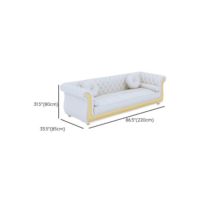 Mid Century Modern White Sofa Genuine Leather Living Room Seating
