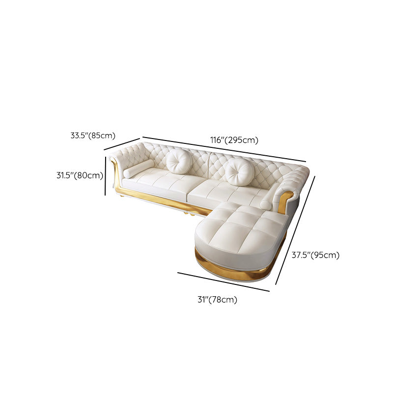 Mid Century Modern White Sofa Genuine Leather Living Room Seating
