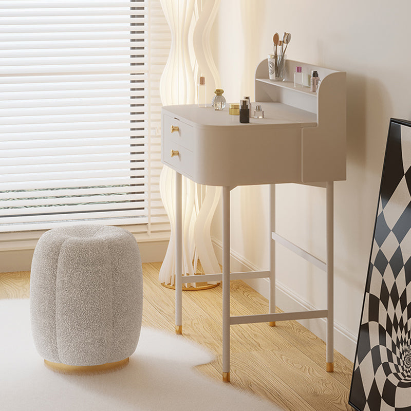 2 Drawers Solid Wood Make-up Vanity in White Glam Style with Mirror
