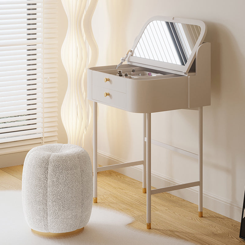 2 Drawers Solid Wood Make-up Vanity in White Glam Style with Mirror