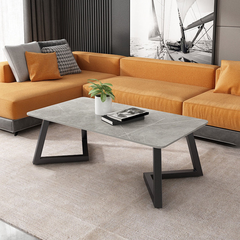Contemporary 17.7" H Coffee Table Rectangular Stone 1 Single Cocktail Table