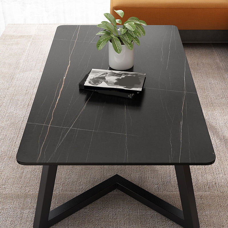 Contemporary 17.7" H Coffee Table Rectangular Stone 1 Single Cocktail Table