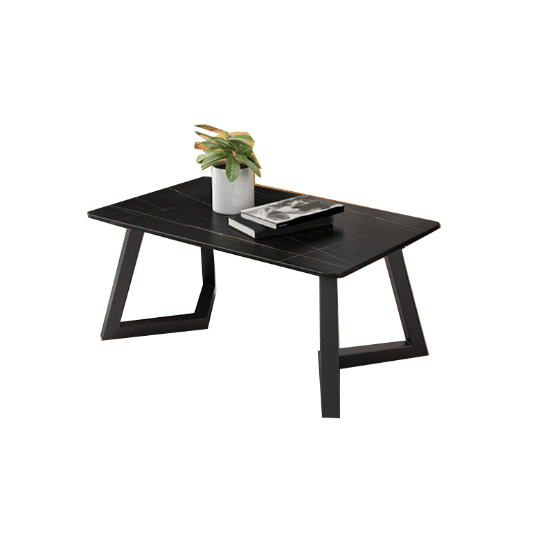 Contemporary 17.7" H Coffee Table Rectangular Stone 1 Single Cocktail Table