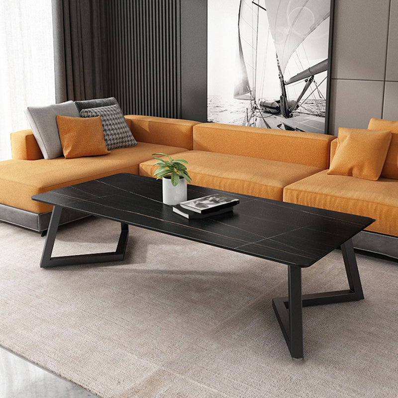 Contemporary 17.7" H Coffee Table Rectangular Stone 1 Single Cocktail Table