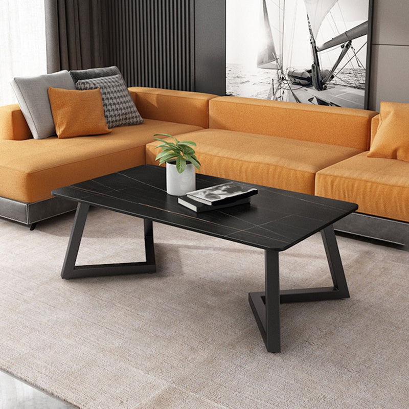 Contemporary 17.7" H Coffee Table Rectangular Stone 1 Single Cocktail Table