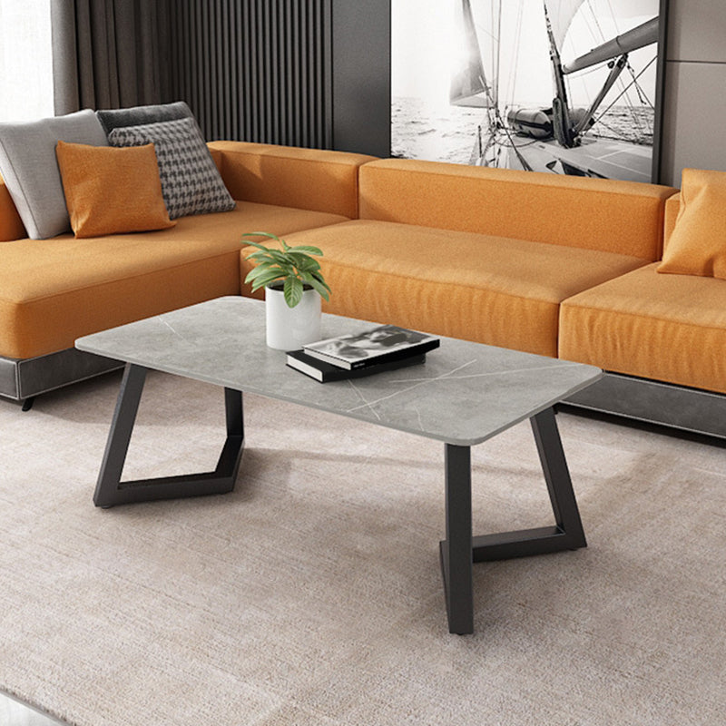 Contemporary 17.7" H Coffee Table Rectangular Stone 1 Single Cocktail Table