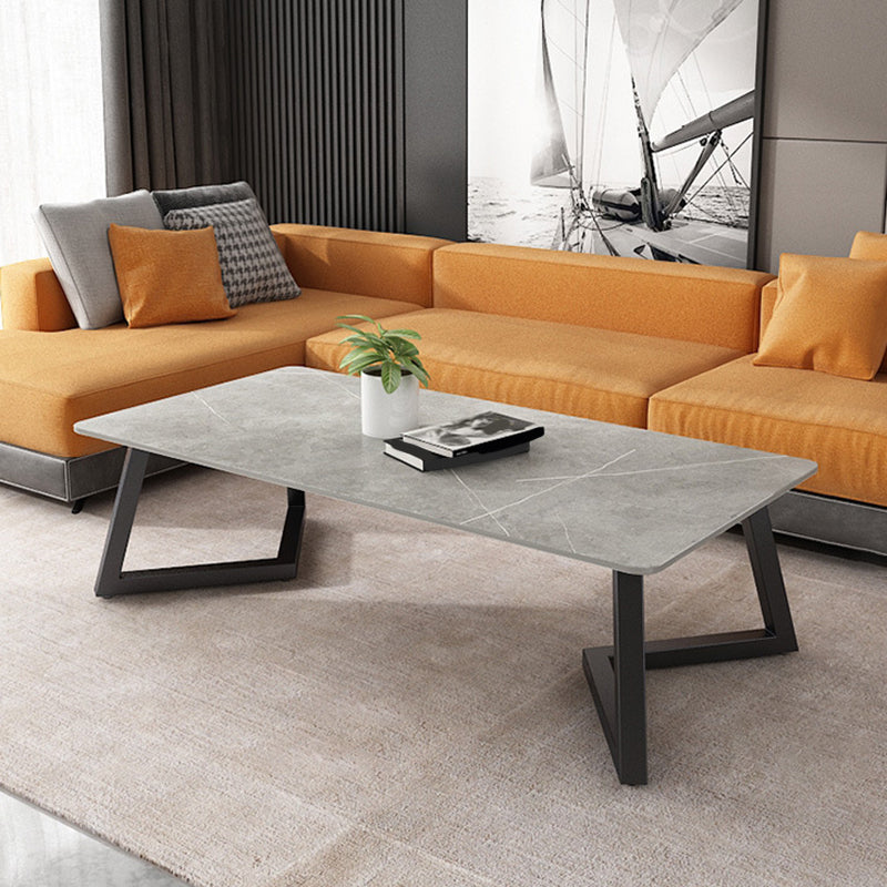 Contemporary 17.7" H Coffee Table Rectangular Stone 1 Single Cocktail Table