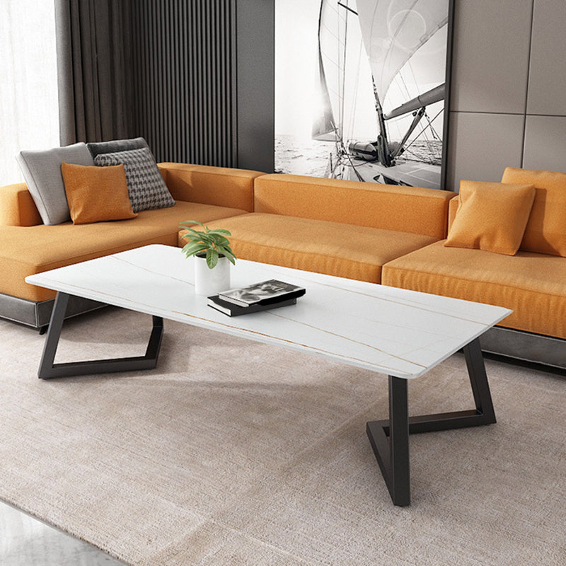 Contemporary 17.7" H Coffee Table Rectangular Stone 1 Single Cocktail Table