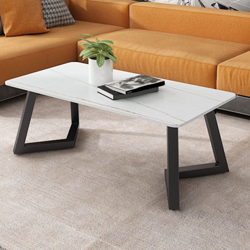 Contemporary 17.7" H Coffee Table Rectangular Stone 1 Single Cocktail Table