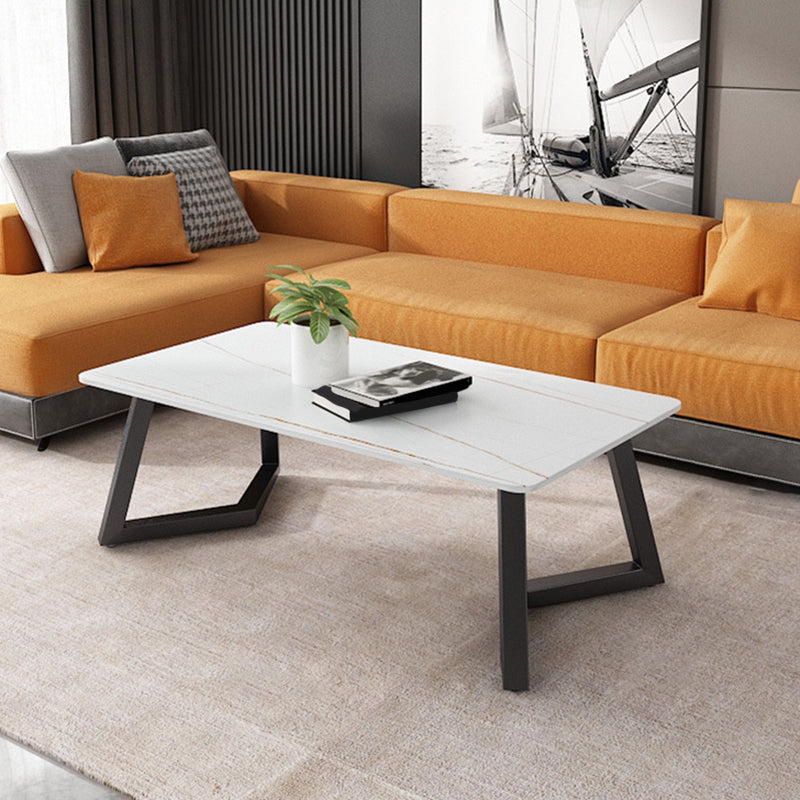 Contemporary 17.7" H Coffee Table Rectangular Stone 1 Single Cocktail Table