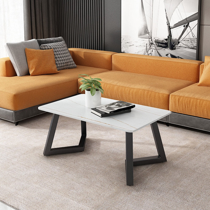 Contemporary 17.7" H Coffee Table Rectangular Stone 1 Single Cocktail Table
