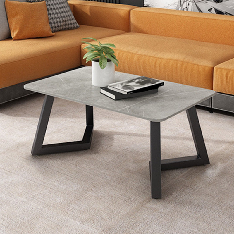 Contemporary 17.7" H Coffee Table Rectangular Stone 1 Single Cocktail Table