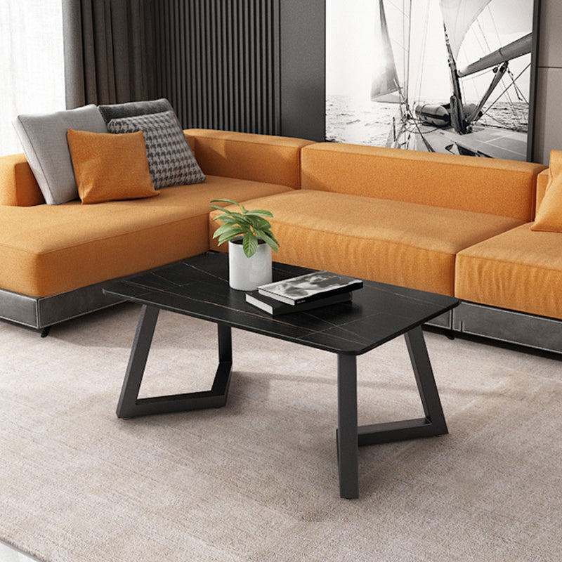 Contemporary 17.7" H Coffee Table Rectangular Stone 1 Single Cocktail Table