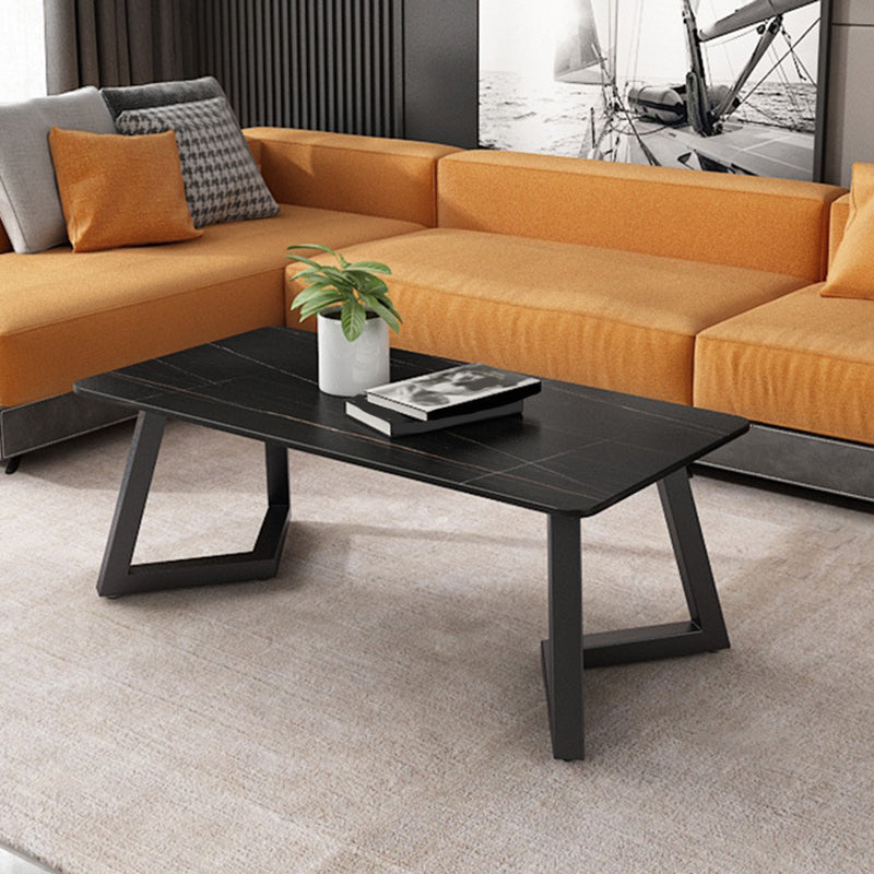 Contemporary 17.7" H Coffee Table Rectangular Stone 1 Single Cocktail Table
