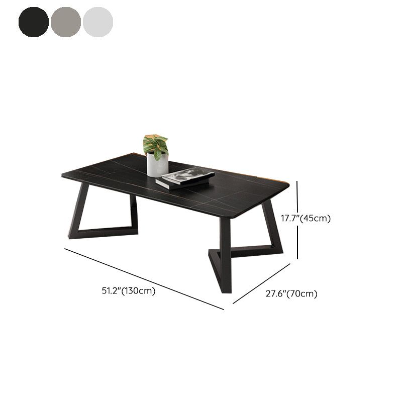 Contemporary 17.7" H Coffee Table Rectangular Stone 1 Single Cocktail Table