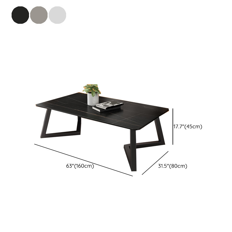 Contemporary 17.7" H Coffee Table Rectangular Stone 1 Single Cocktail Table