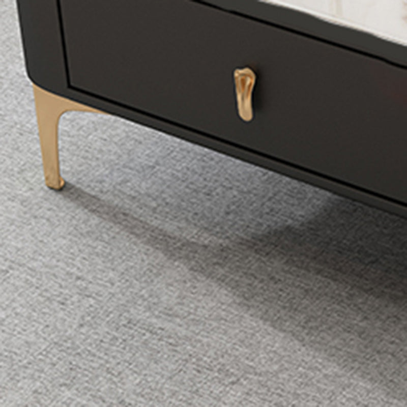Glam Rectangle Stone Coffee Table Single 4 Legs Coffee Table with Storage Drawers
