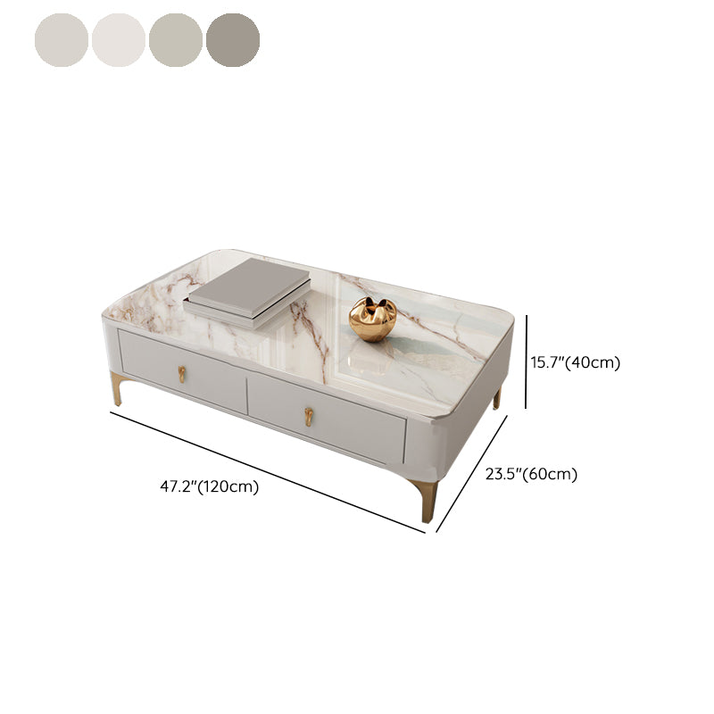 Glam Rectangle Stone Coffee Table Single 4 Legs Coffee Table with Storage Drawers
