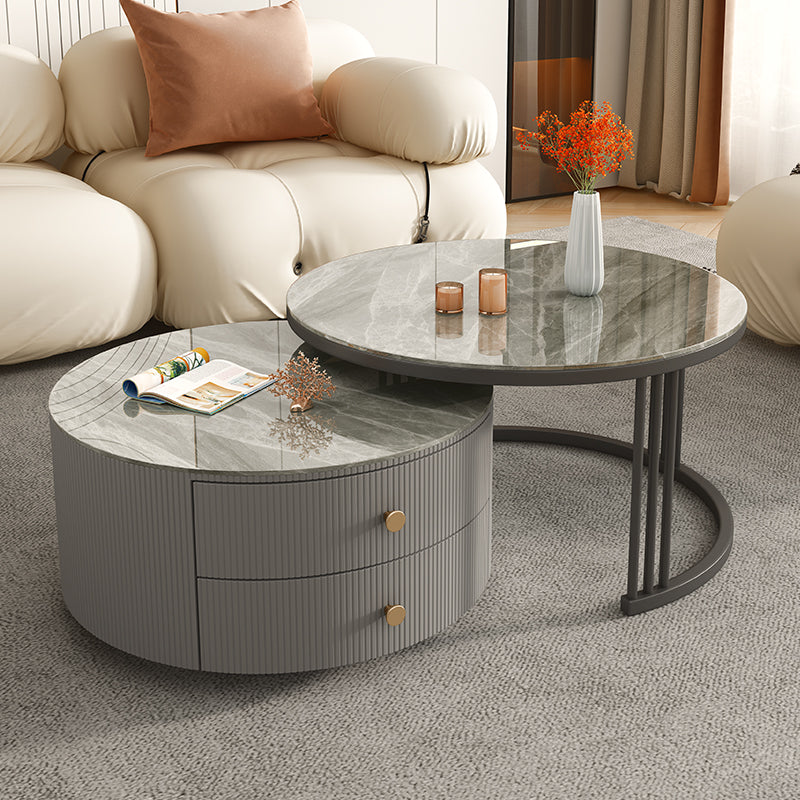 Frame Round Glam Coffee Table Slate Nesting Coffee Table Set